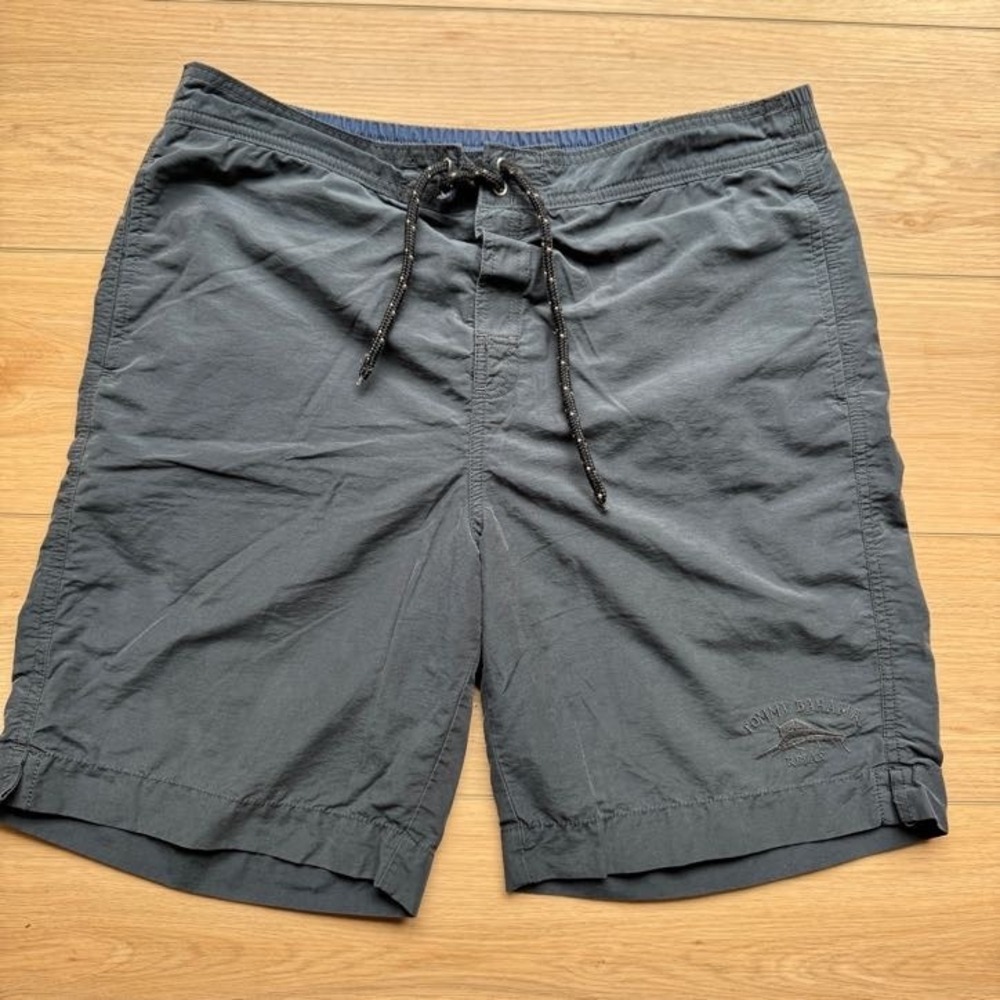 Tommy Bahama Relax Mens Swim Trunks Charcoal Gray Embroidered Marlin Logo XL